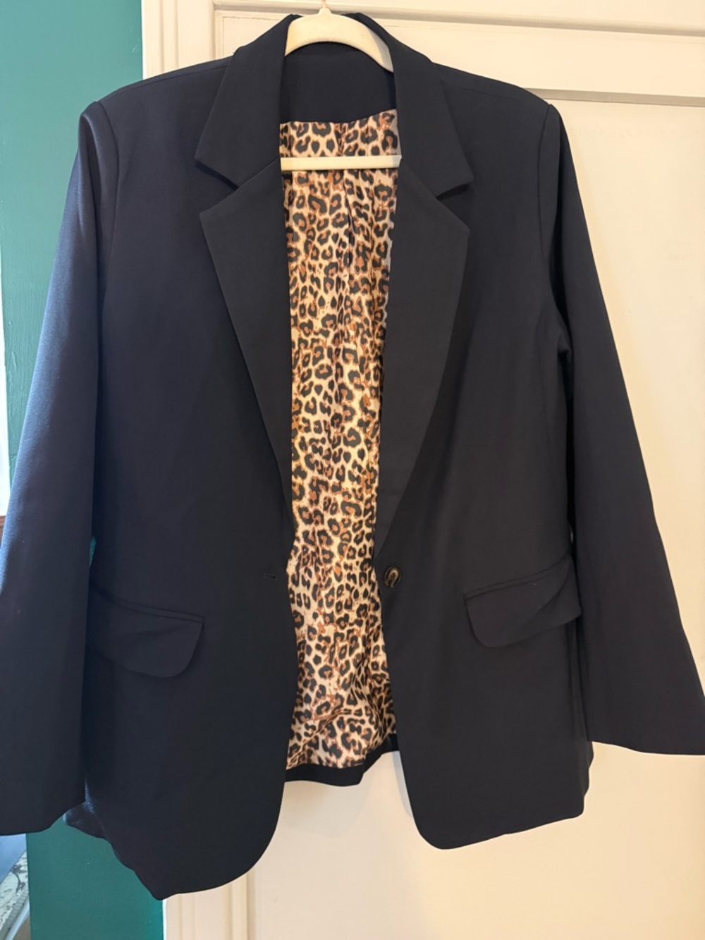 Women’s Tailored Black Blazer with Leopard Lining